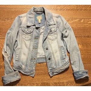 VTG Y2K Abercrombie & Fitch Distressed Light Denim Wash‎ Jean Jacket Size Medium